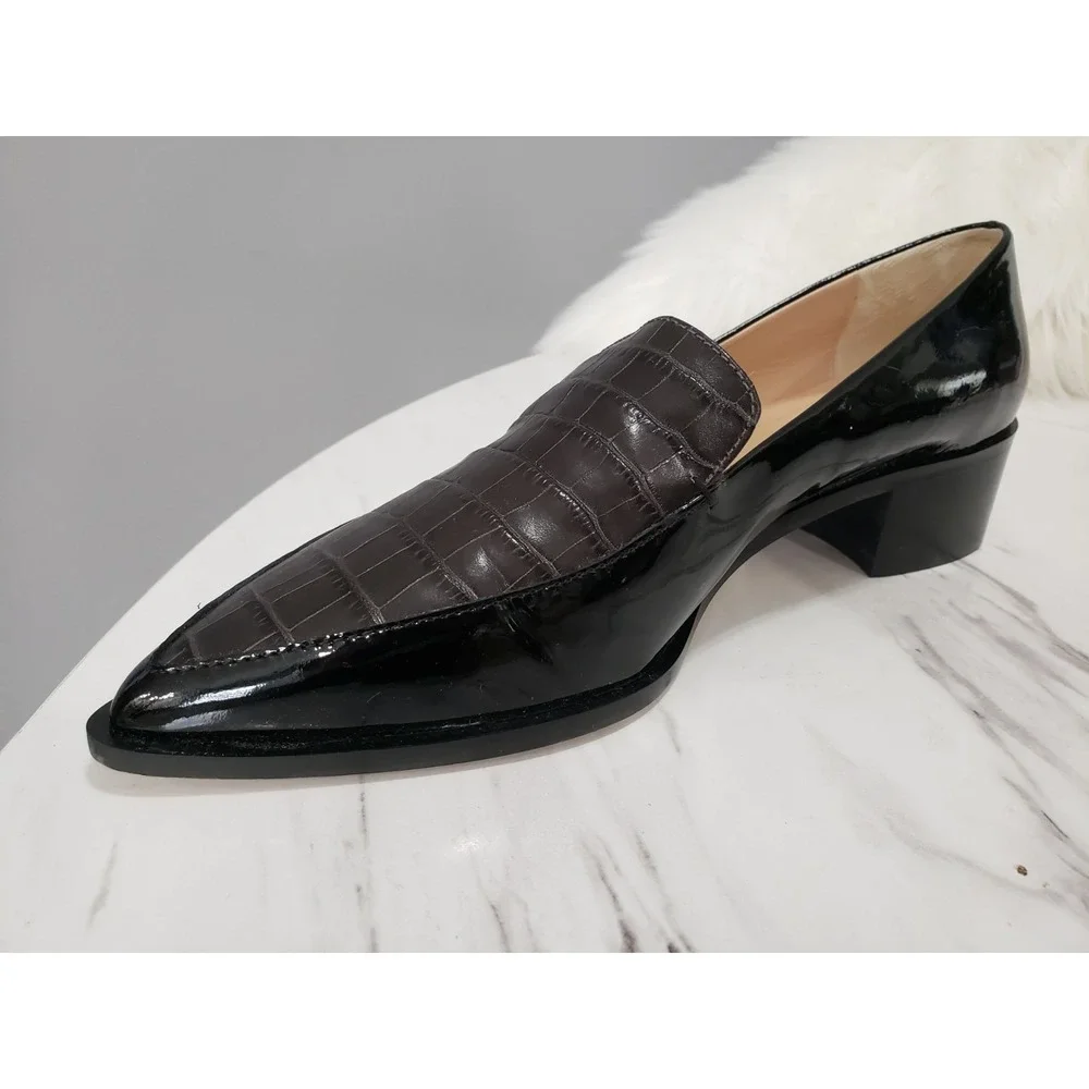 SIZE EURO 39.5 / US 9.5 - Club Monaco Alexia Loafers CROC PRINT BLACK & CHARCOAL